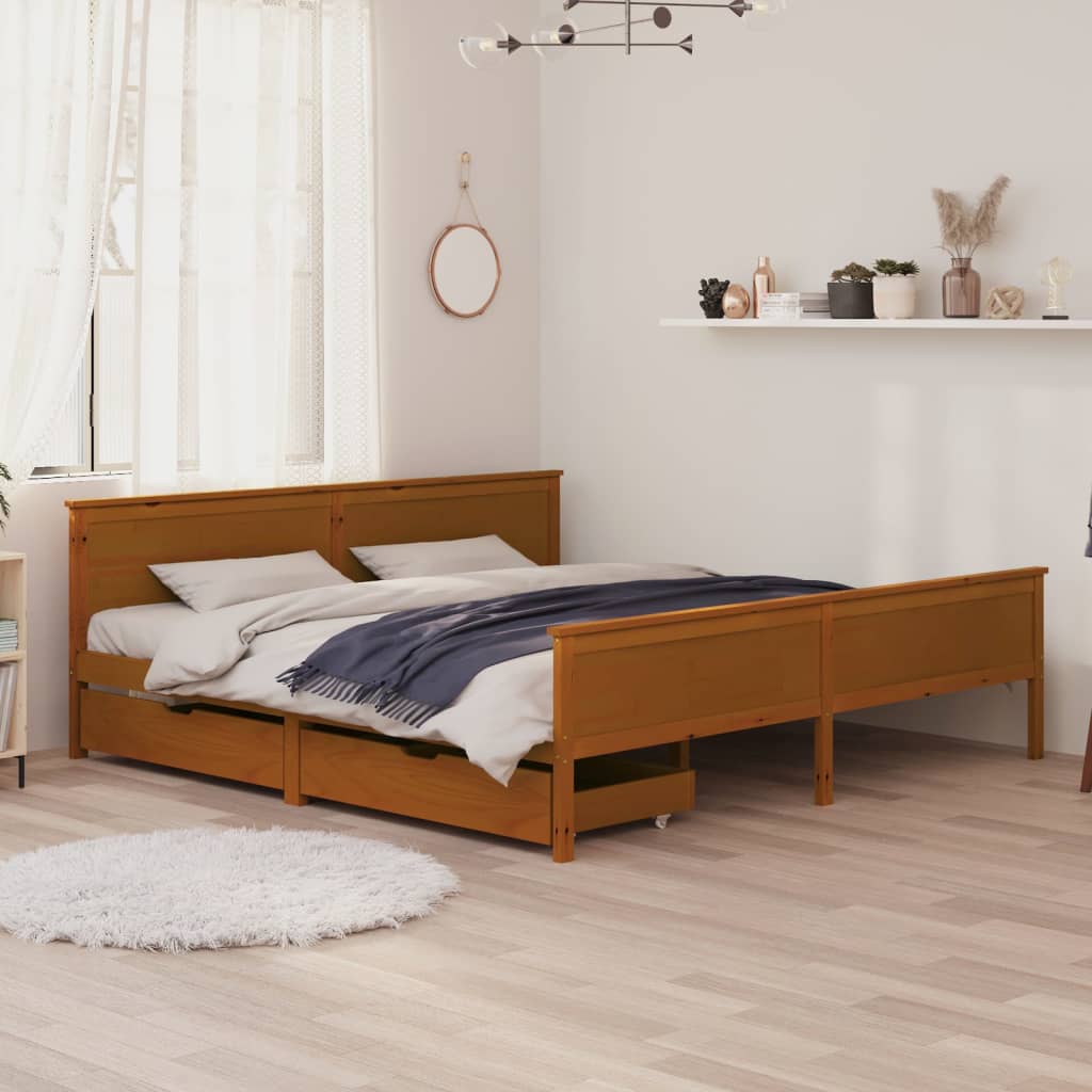 Πλαίσιο Κρεβατιού με 2 Συρτάρια Μελί 180x200 εκ. Μασίφ Πεύκο - Pakobazaar