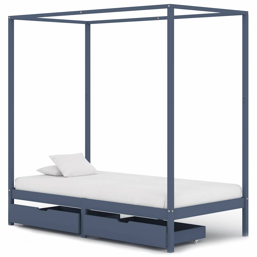 Πλαίσιο Κρεβατιού με Ουρανό/2 Συρτάρια Γκρι 100 x 200 εκ. Πεύκο