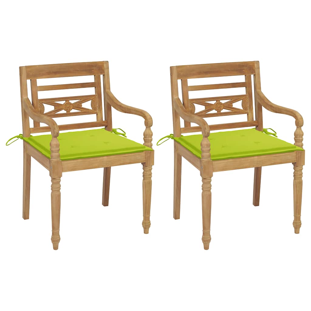 Καρέκλες Batavia 2 τεμ. από Ξύλο Teak & Φωτ. Πράσινα Μαξιλάρια - Pakobazaar