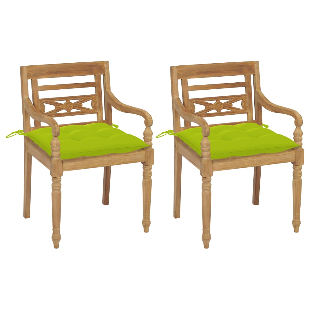 Καρέκλες Batavia 2 τεμ. από Ξύλο Teak & Φωτ. Πράσινα Μαξιλάρια