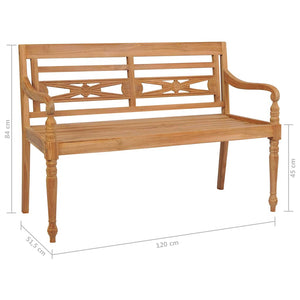 Παγκάκι Batavia 120 εκ. Μασίφ Ξύλο Teak & Κόκκινο Καρό Μαξιλάρι - Pakobazaar