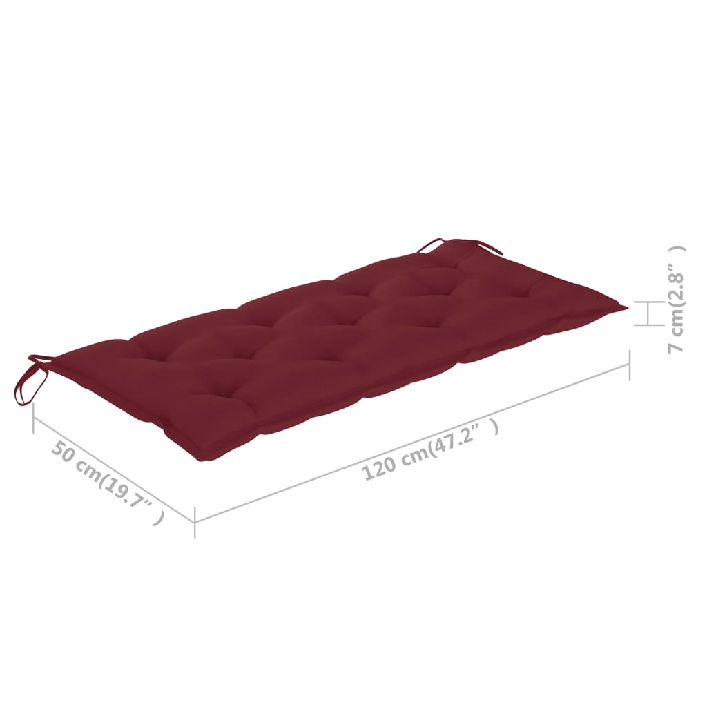 Παγκάκι Κήπου Batavia 120 εκ. Ξύλο Teak με Μπορντό Μαξιλάρι - Pakobazaar