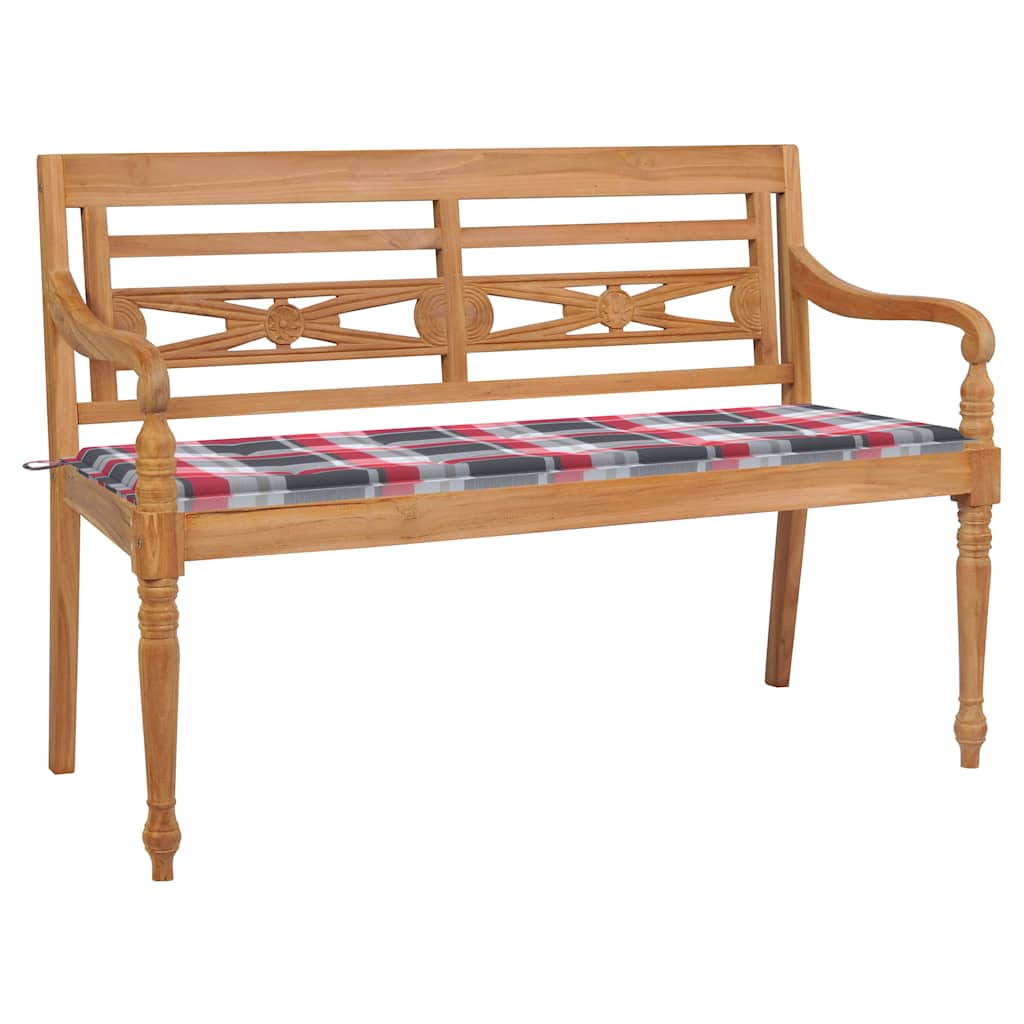Παγκάκι Batavia 150 εκ. Μασίφ Ξύλο Teak & Κόκκινο Καρό Μαξιλάρι