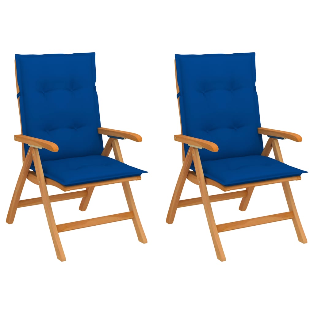Πτυσσόμενες Καρέκλες 2 τεμ. με Μαξιλάρια Royal Blue από Μασίφ Ξύλο Teak - Pakobazaar
