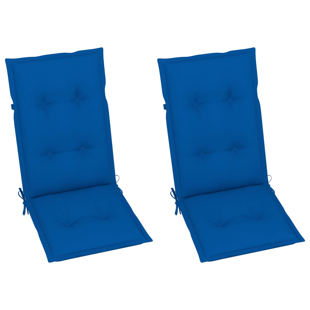 Πτυσσόμενες Καρέκλες 2 τεμ. με Μαξιλάρια Royal Blue από Μασίφ Ξύλο Teak - Pakobazaar