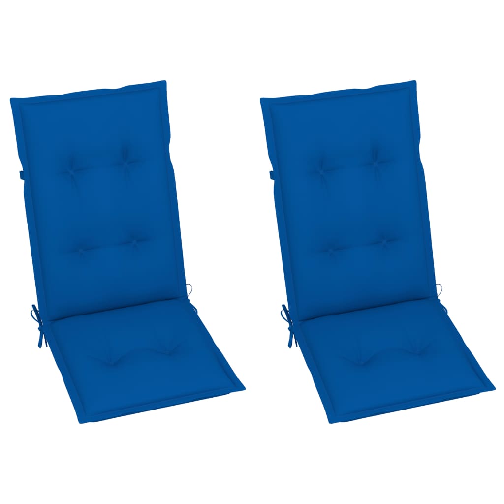 Πτυσσόμενες Καρέκλες 2 τεμ. με Μαξιλάρια Royal Blue από Μασίφ Ξύλο Teak