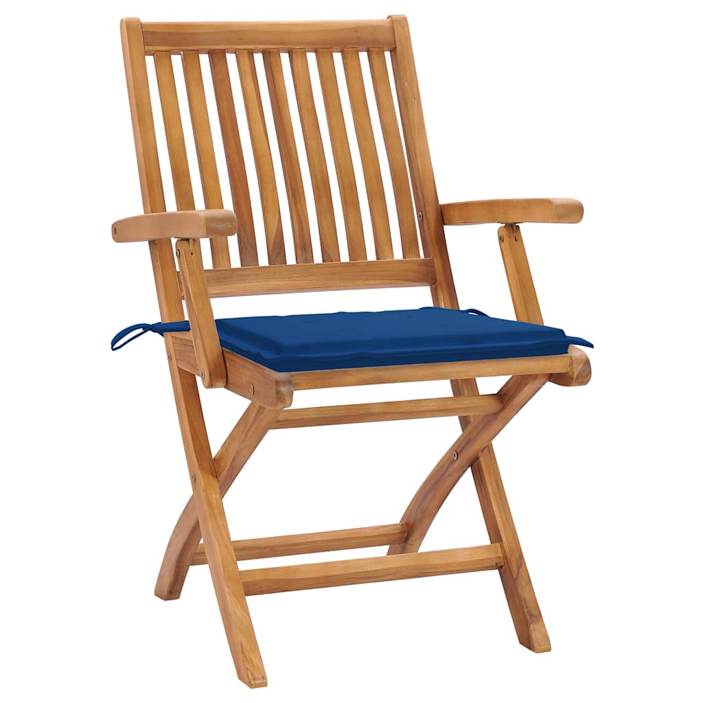 Πτυσσόμενες Καρέκλες 2 τεμ. με Μαξιλάρια Royal Blue από Μασίφ Ξύλο Teak