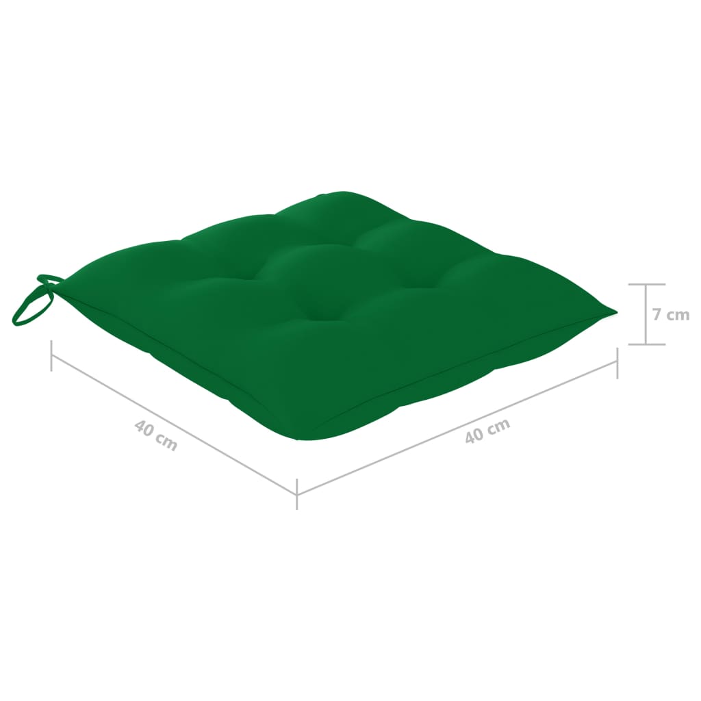 Πτυσσόμενες Καρέκλες 2 τεμ. με Πράσινα Μαξιλάρια από Μασίφ Ξύλο Teak