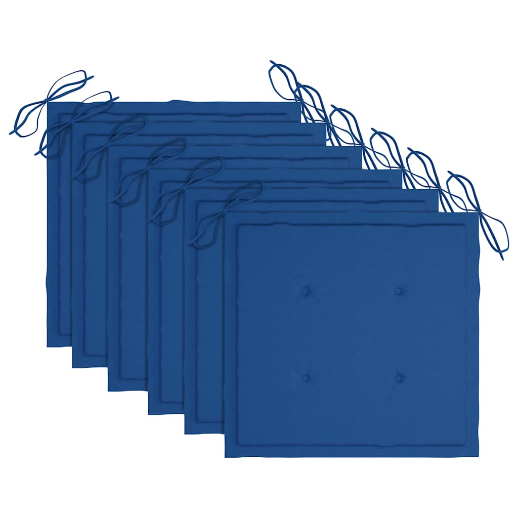 Πτυσσόμενες καρέκλες με μαξιλάρια Royal Blue 6 τεμάχια από μασίφ ξύλο τικ - Pakobazaar