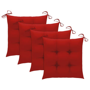 Καρέκλες Κήπου 4 τεμ. από Μασίφ Ξύλο Teak με Κόκκινα Μαξιλάρια - Pakobazaar