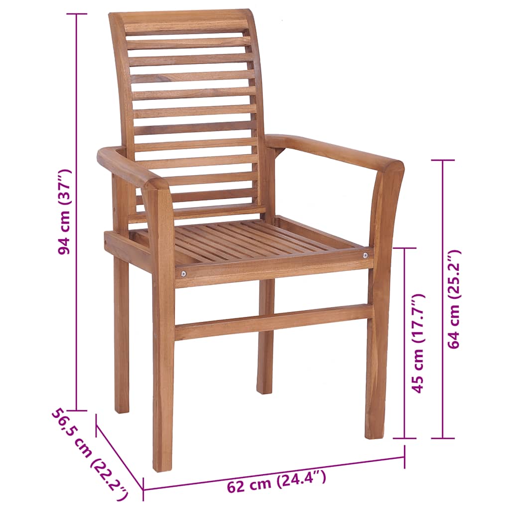 Καρέκλες Τραπεζαρίας 2 τεμ. Μασίφ Ξύλο Teak Ανθρακί Μαξιλάρια - PAKOBAZAAR