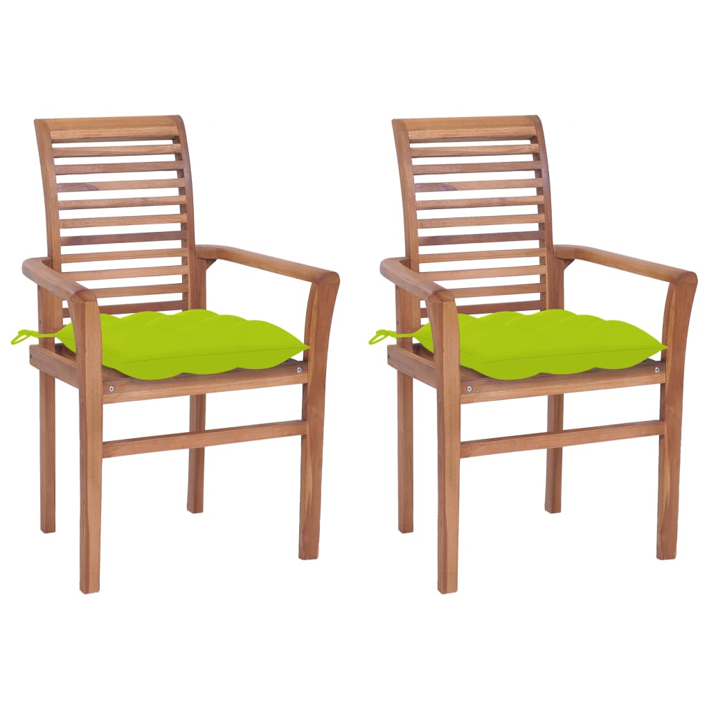 Καρέκλες Τραπεζαρίας 2 τεμ. Ξύλο Teak & Φωτ. Πράσινα Μαξιλάρια