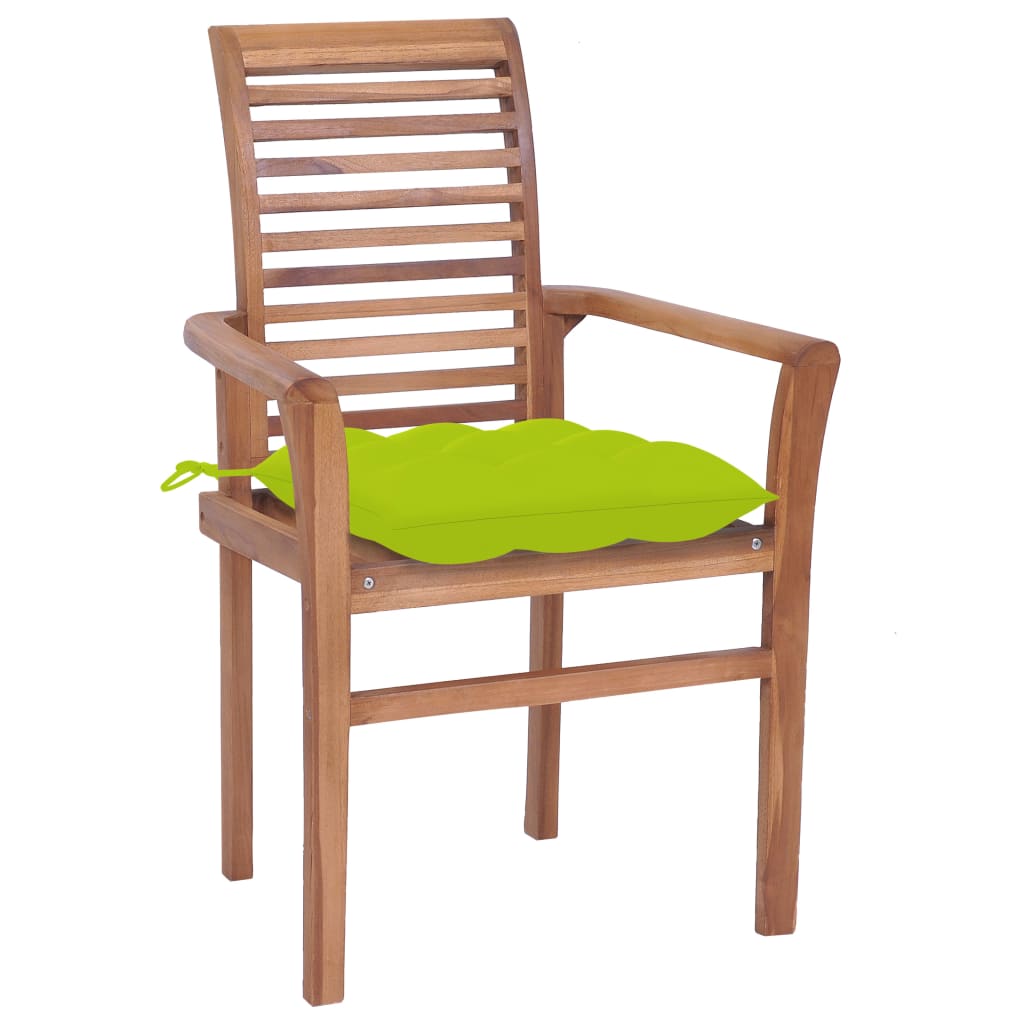 Καρέκλες Τραπεζαρίας 2 τεμ. Ξύλο Teak & Φωτ. Πράσινα Μαξιλάρια