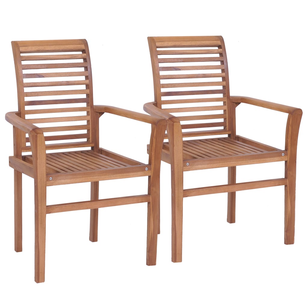 Καρέκλες Τραπεζαρίας 2 τεμ. Ξύλο Teak & Φωτ. Πράσινα Μαξιλάρια