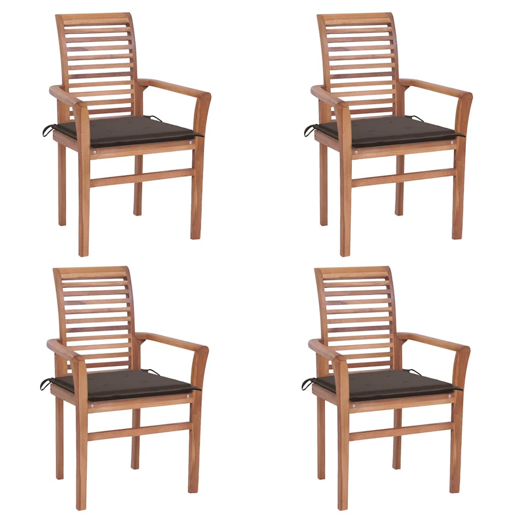 Καρέκλες Τραπεζαρίας 4 τεμ. Μασίφ Ξύλο Teak με Taupe Μαξιλάρια