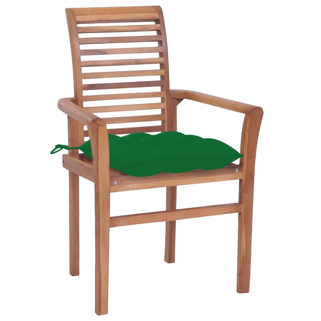 Καρέκλες Τραπεζαρίας 4 τεμ. Μασίφ Ξύλο Teak / Πράσινα Μαξιλάρια - Pakobazaar