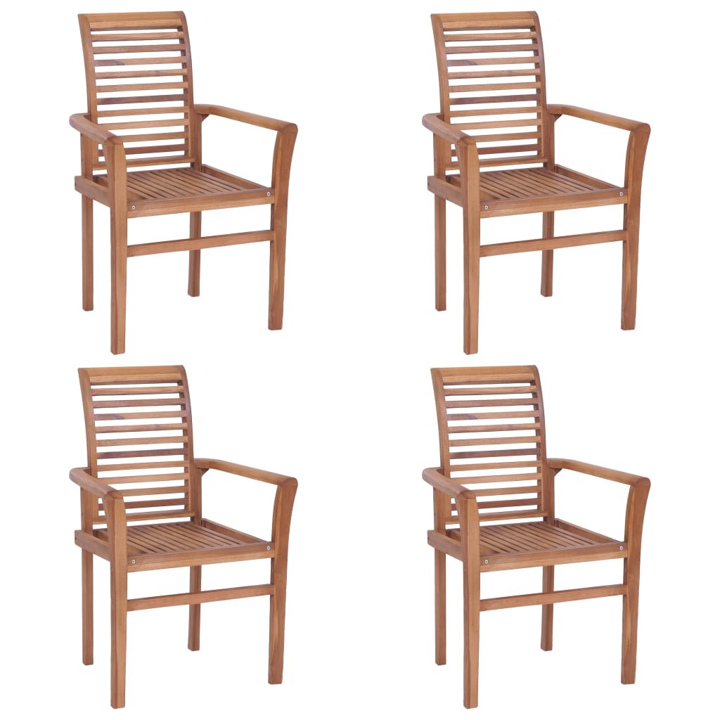 Καρέκλες Τραπεζαρίας 4 τεμ. Μασίφ Ξύλο Teak / Πράσινα Μαξιλάρια - Pakobazaar