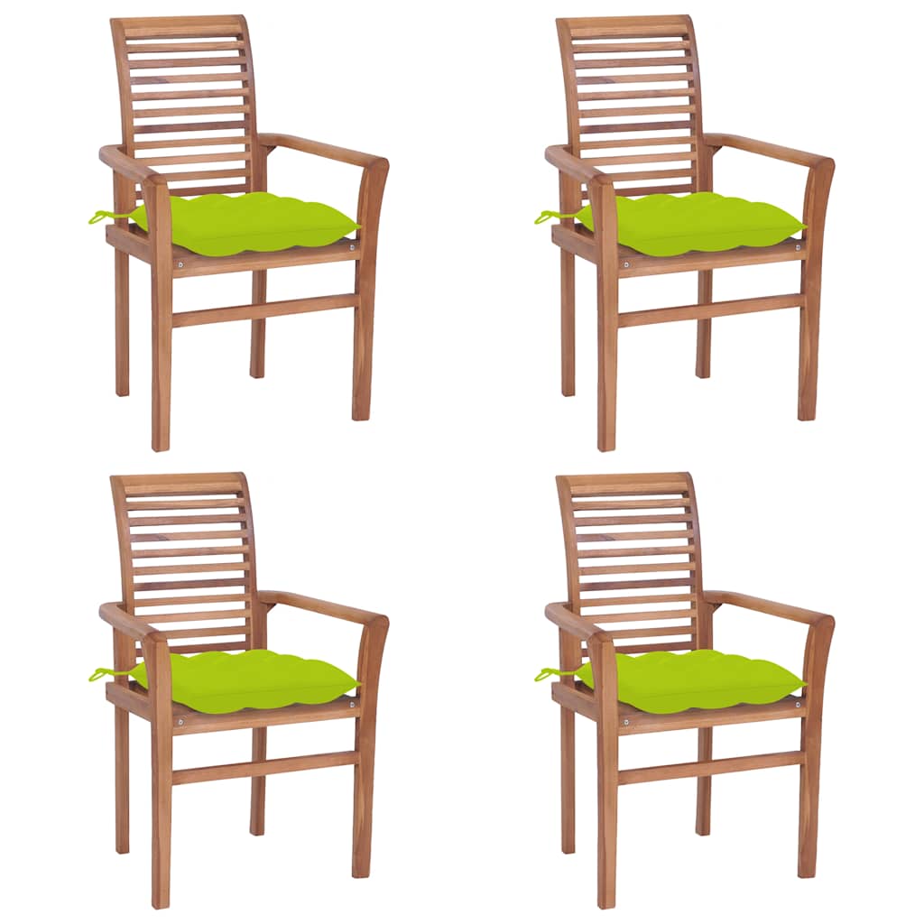 Καρέκλες Τραπεζαρίας 4 τεμ. Ξύλο Teak & Φωτ. Πράσινα Μαξιλάρια