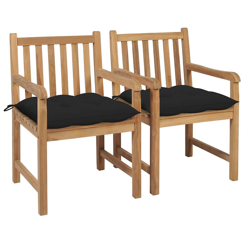 Καρέκλες Κήπου 2 τεμ. από Μασίφ Ξύλο Teak με Μαύρα Μαξιλάρια