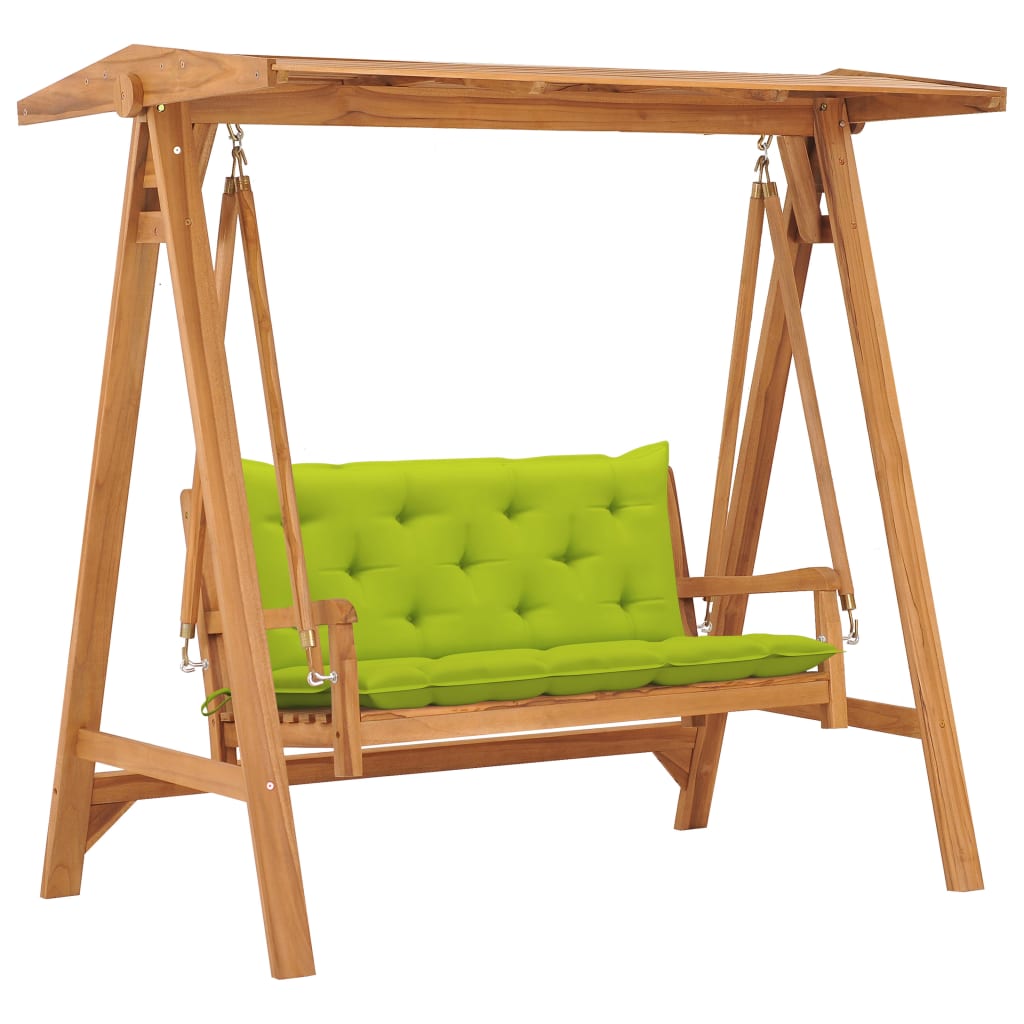 Παγκάκι Κούνια 170 εκ. Μασίφ Ξύλο Teak & Φωτ. Πράσινο Μαξιλάρι - Pakobazaar
