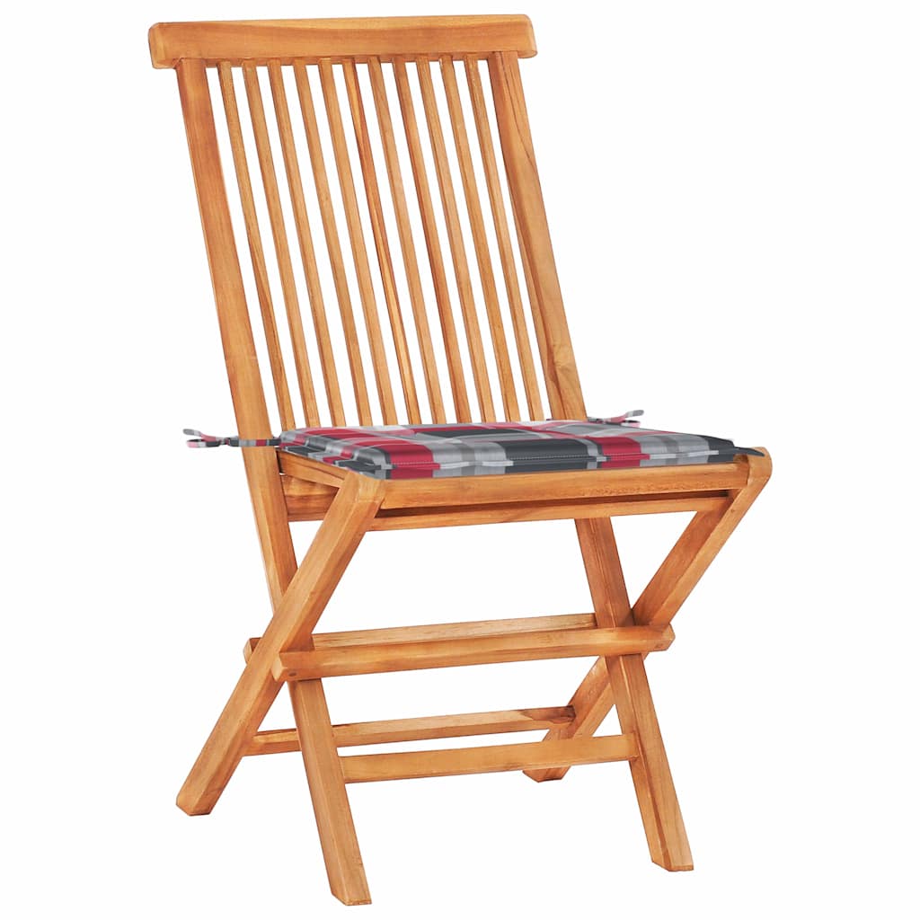 Σετ Επίπλων Mπιστρό 3 τεμ Ξύλο Teak & Κόκκινα Καρό Μαξιλάρια - Pakobazaar
