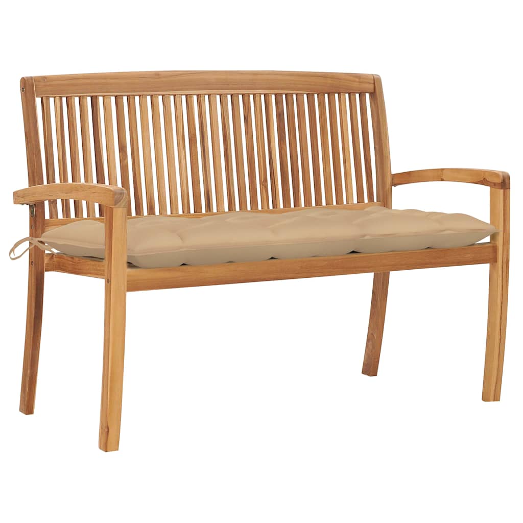 Παγκάκι Κήπου Στοιβαζόμενο 128,5 εκ. Μασίφ Ξύλο Teak & Μαξιλάρι