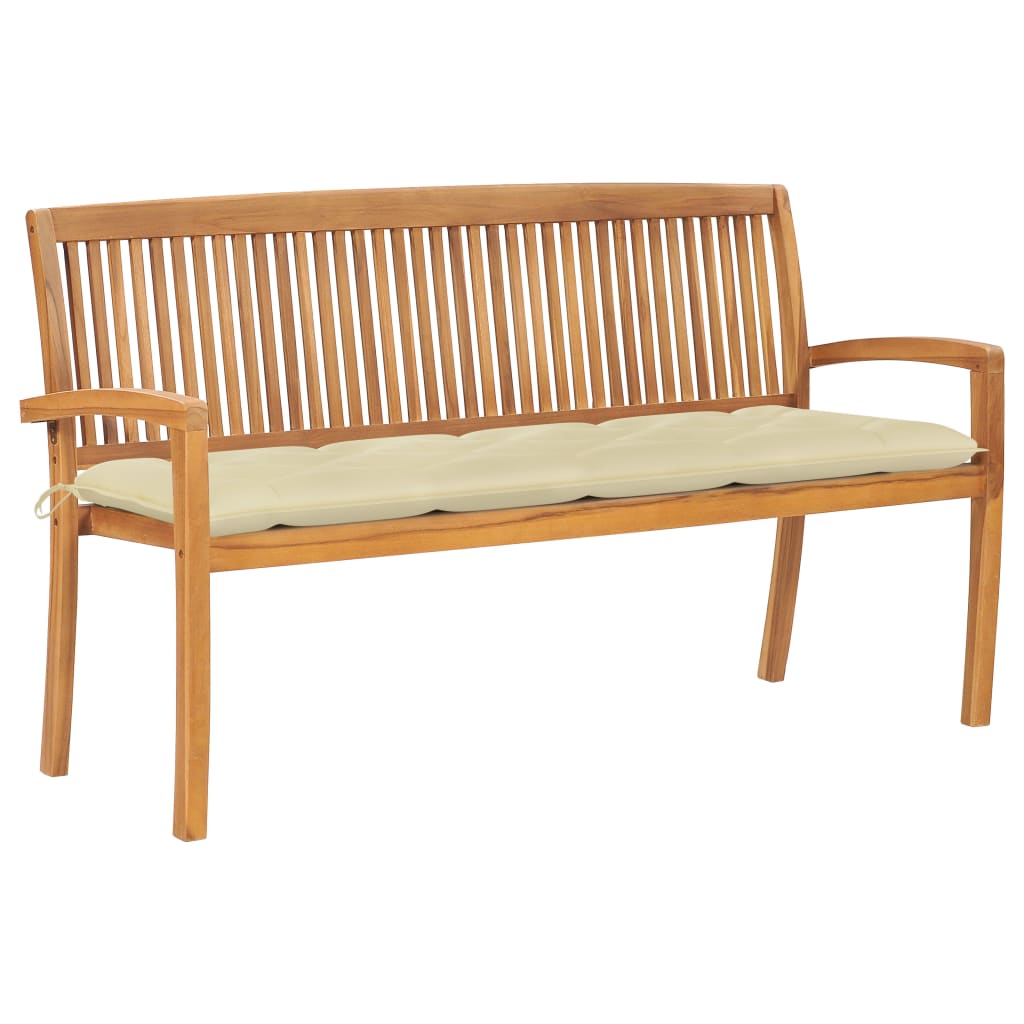 Παγκάκι Κήπου Στοιβαζόμενο 159 εκ. Μασίφ Ξύλο Teak & Μαξιλάρι - PAKOBAZAAR