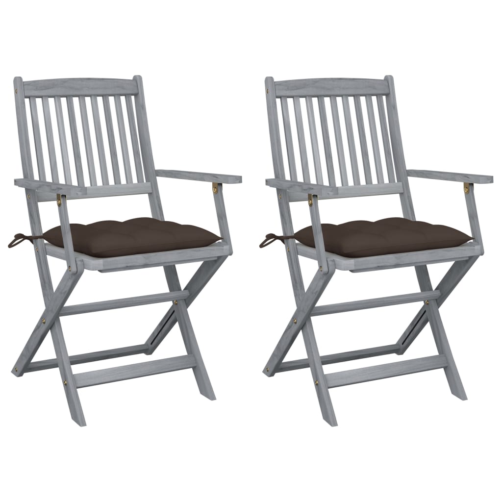 Καρέκλες Εξ. Χώρου Πτυσσόμενες 2 τεμ. Ξύλο Ακακίας & Μαξιλάρια - PAKOBAZAAR