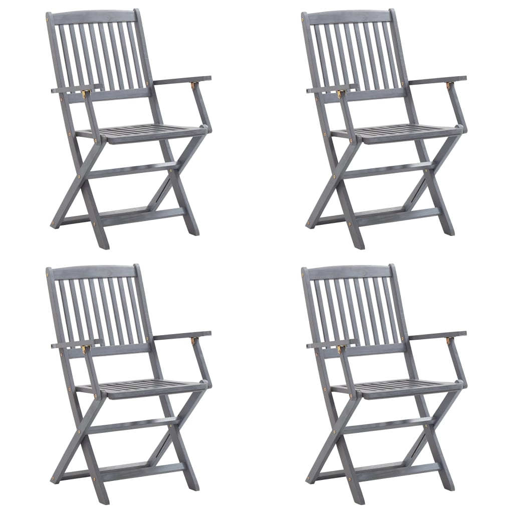 Καρέκλες Εξωτ. Χώρου Πτυσ. 4 τεμ Μασίφ Ξύλο Ακακίας & Μαξιλάρια - PAKOBAZAAR