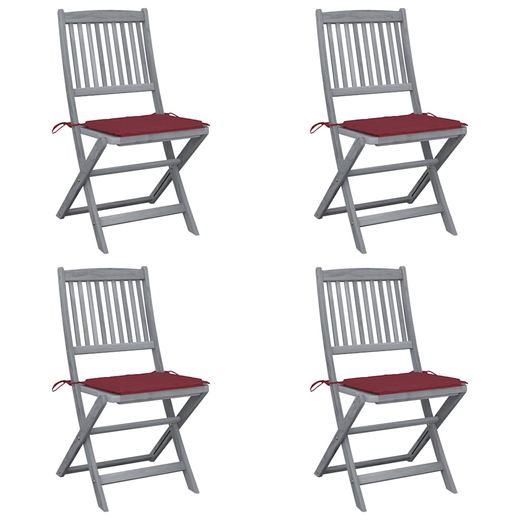 Καρέκλες Εξωτ. Χώρου Πτυσσόμενες 4 τεμ Ξύλο Ακακίας & Μαξιλάρια - PAKOBAZAAR