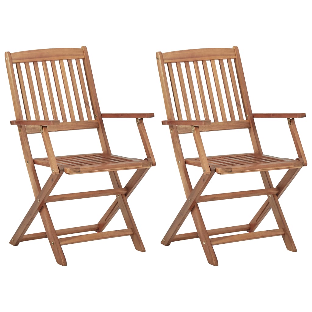 Πτυσσόμενες Καρέκλες 2 τεμ. με Μαξιλάρια από Μασίφ Ξύλο Ακακίας