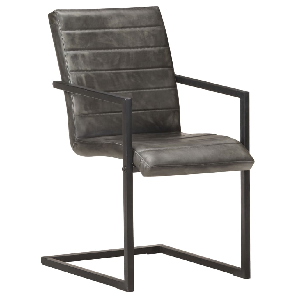 Καρέκλες Τραπεζαρίας 6 τεμ. Γκρι από Γνήσιο Δέρμα - PAKOBAZAAR