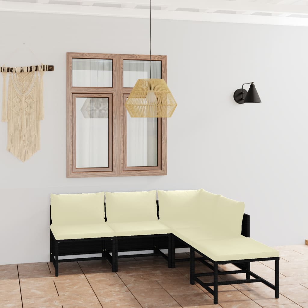 Σαλόνι Κήπου 5 Τεμαχίων Μαύρο από Συνθετικό Ρατάν με Μαξιλάρια - PAKOBAZAAR