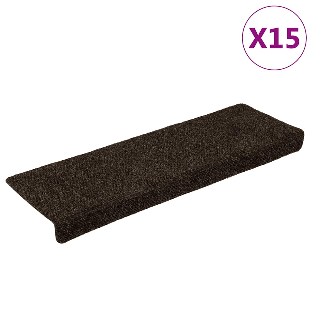 Πατάκια Σκαλιών Αυτοκόλλητα 15 τεμ. 65x21x4 εκ. Σκούρο Καφέ Ορθογώνια Άκρη