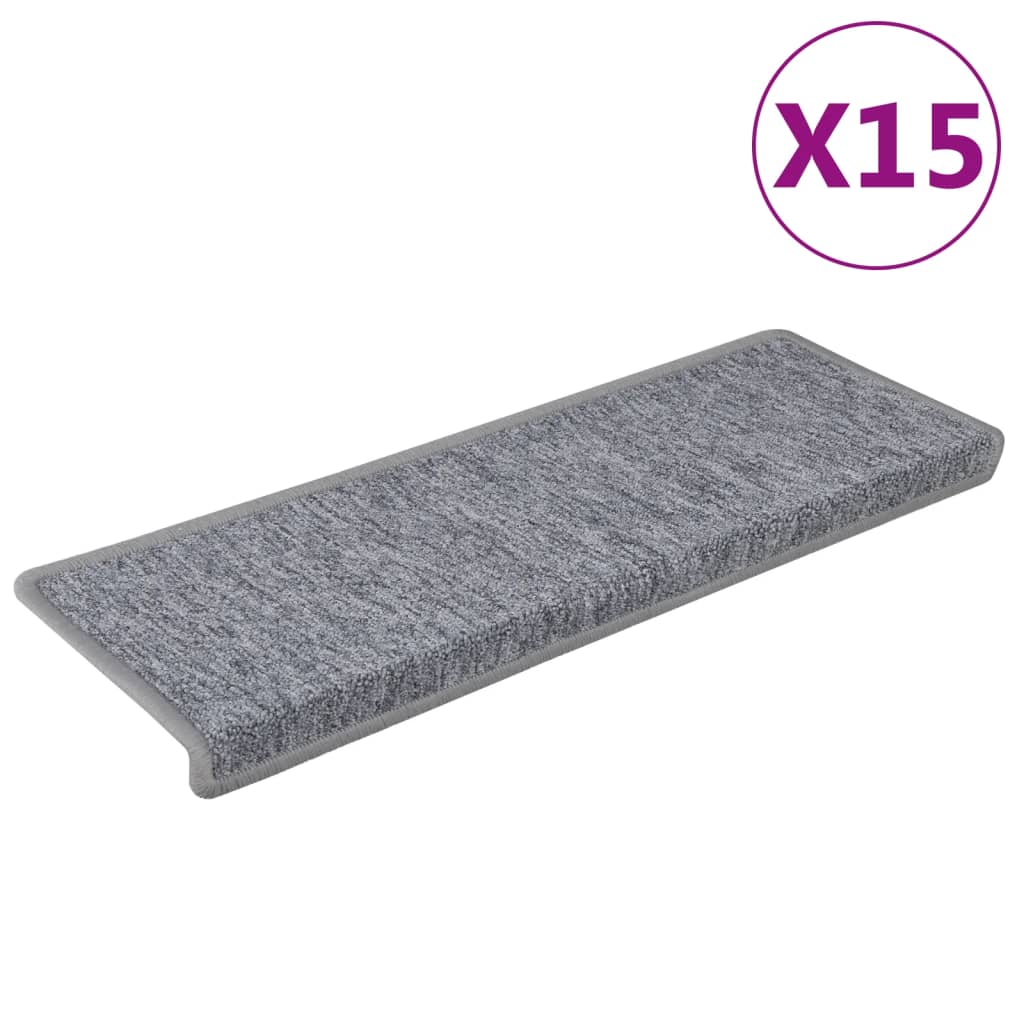Πατάκια Σκαλιών 15 τεμ. Ανοιχτό Γκρι 65x21x4 εκ. με Ορθογώνια Άκρη