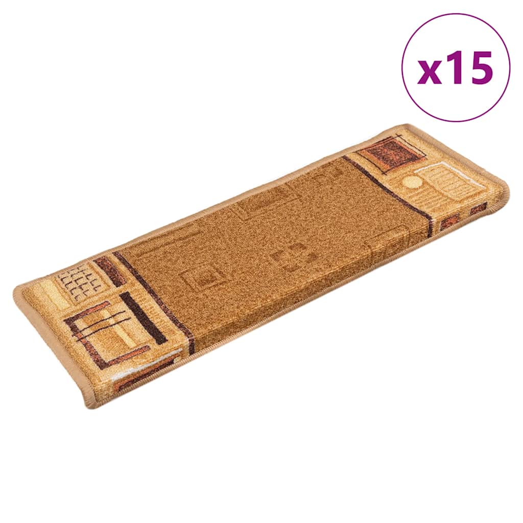 Πατάκια Σκάλας Αυτοκόλλητα 15 τεμ. Μπεζ 65x21x4 εκ.