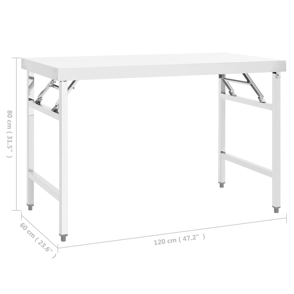 Πάγκος Εργασίας Κουζίνας Πτυσσόμενος 120x60x80 εκ. Ανοξ. Ατσάλι
