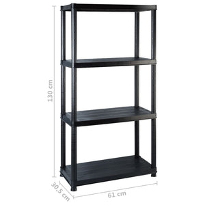 Ραφιέρα Αποθήκευσης 4 Επιπέδων Μαύρη 122x30,5x130 εκ. Πλαστική - PAKOBAZAAR