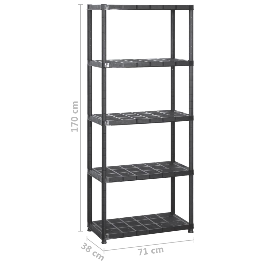 Ραφιέρα Αποθήκευσης 5 Επιπέδων Μαύρη 142x38x170 εκ. Πλαστική - PAKOBAZAAR