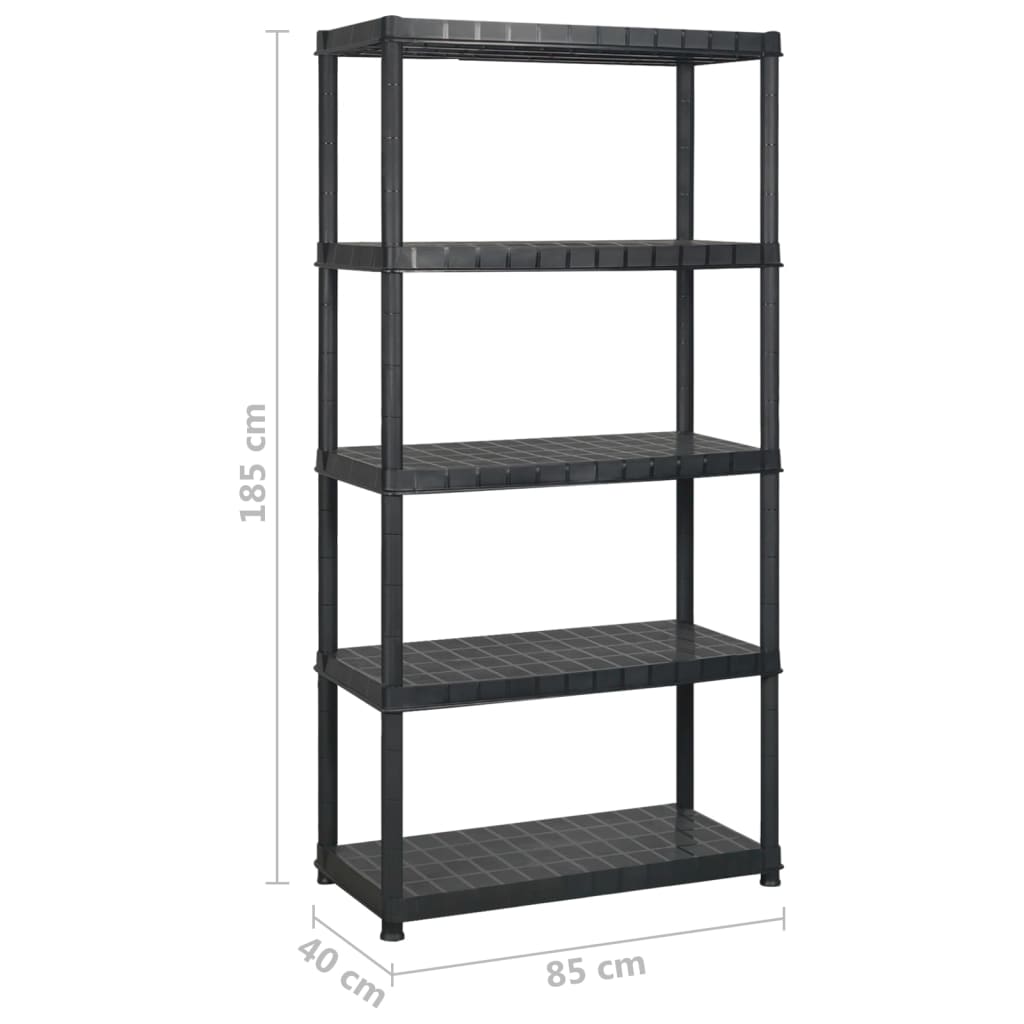 Ραφιέρα Αποθήκευσης 5 Επιπέδων Μαύρη 170 x 40 x 185 εκ Πλαστική - PAKOBAZAAR