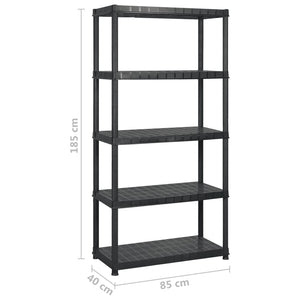 Ραφιέρα Αποθήκευσης 5 Επιπέδων Μαύρη 255x40x185 εκ. Πλαστική - PAKOBAZAAR