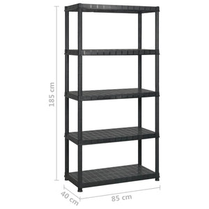 Ραφιέρα Αποθήκευσης 5 Επιπέδων Μαύρη 340x40x185 εκ. Πλαστική - PAKOBAZAAR