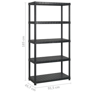 Ραφιέρα Αποθήκευσης 5 Επιπέδων Μαύρη 366x45,7x185 εκ. Πλαστική - PAKOBAZAAR