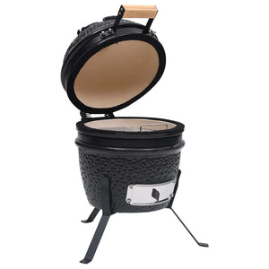 Ψησταριά Καπνιστήριο Kamado 2 σε 1 Μαύρη 56 εκ. Κεραμική