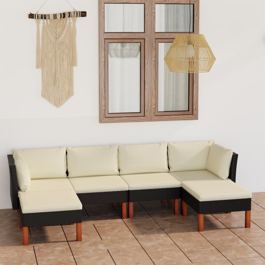 Σαλόνι Κήπου 6 Τεμαχίων Μαύρο από Συνθετικό Ρατάν με Μαξιλάρια - PAKOBAZAAR