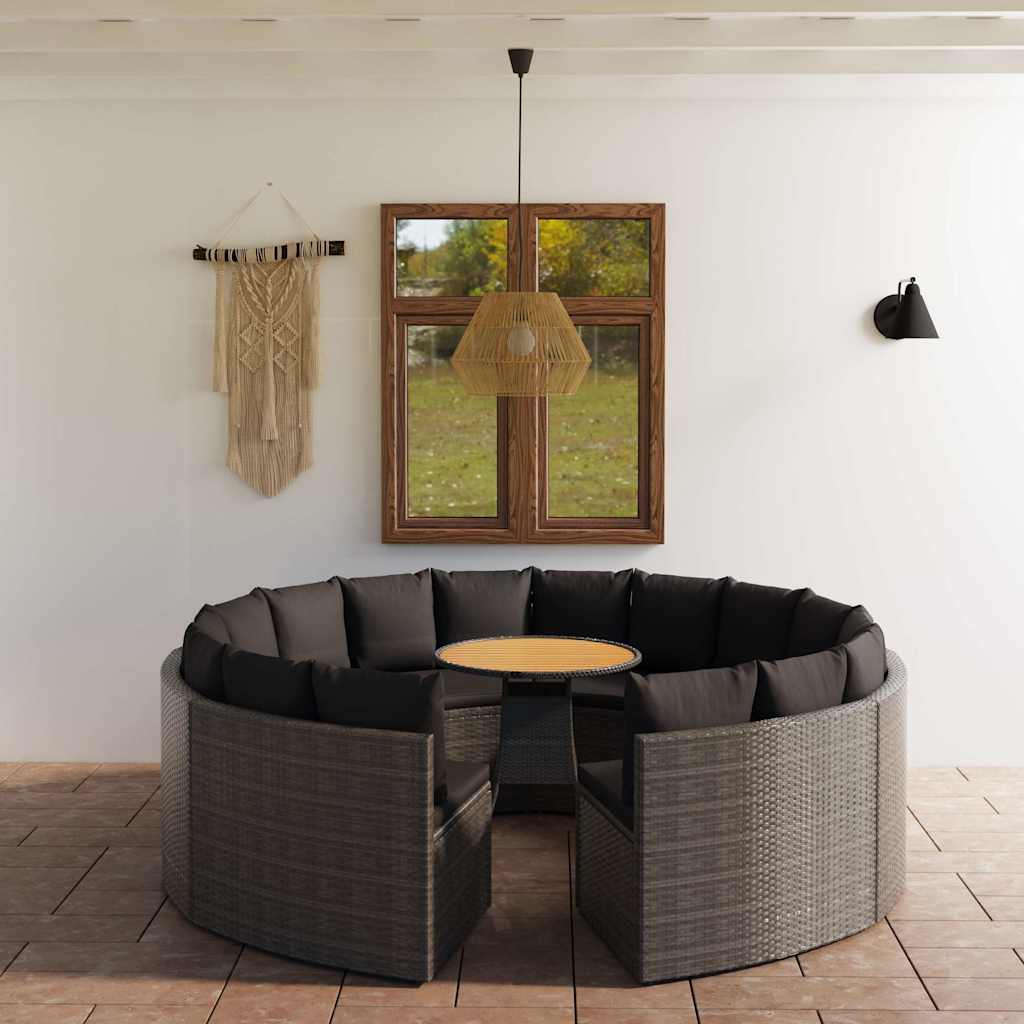 Σαλόνι Κήπου Σετ 9 Τεμαχίων Γκρι Συνθετικό Ρατάν με Μαξιλάρια - Pakobazaar