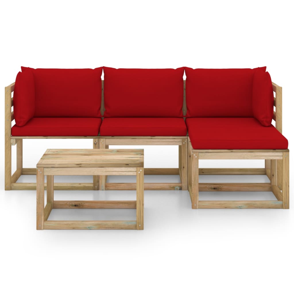 Σαλόνι Κήπου Σετ 5 τεμ. με Κόκκινα Μαξιλάρια