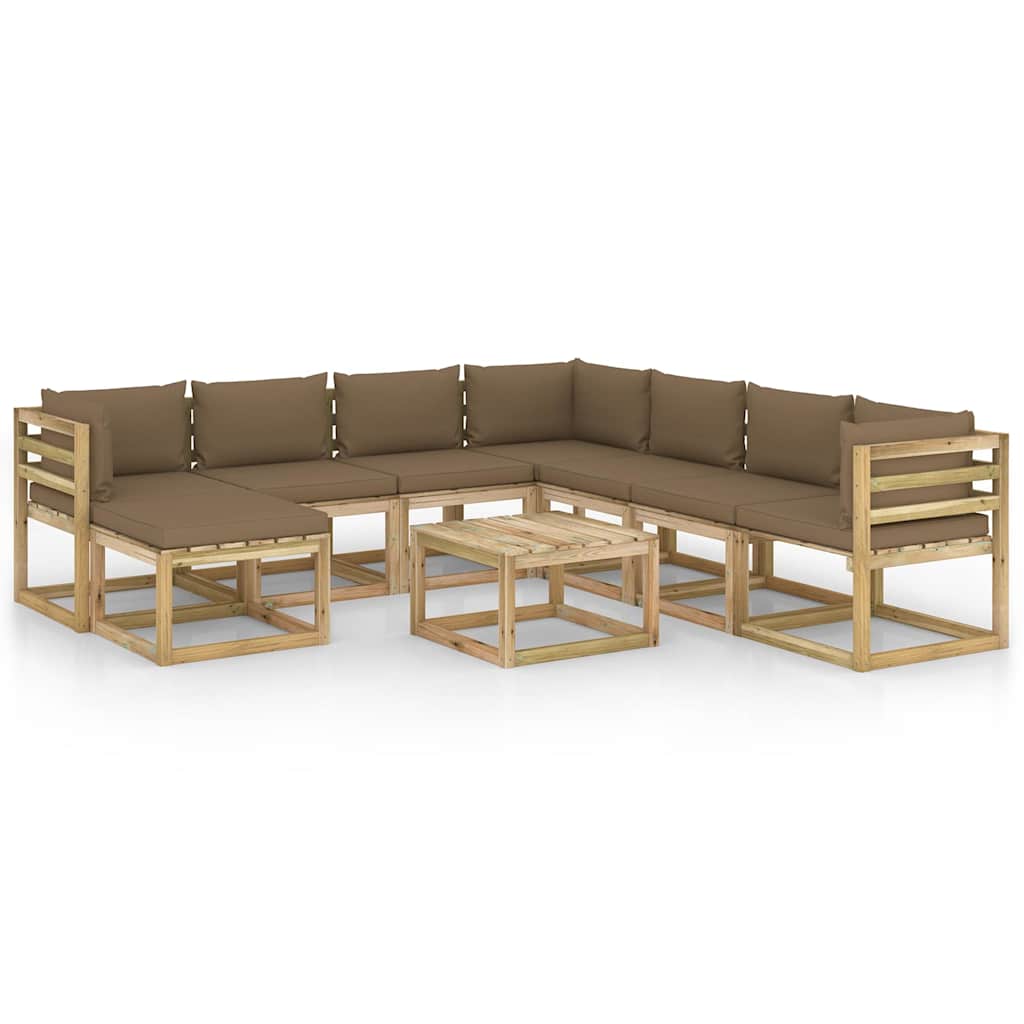 Σαλόνι Κήπου Σετ 9 τεμ. Εμποτ. Ξύλο Πεύκου με Μαξιλάρια