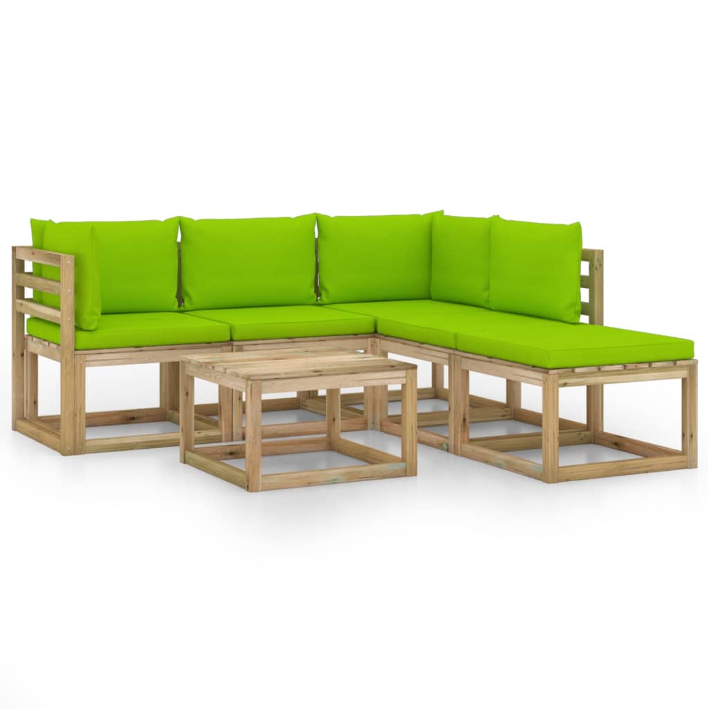 Σαλόνι Κήπου Σετ 6 Τεμαχίων με Αν. Πράσινα Μαξιλάρια - Pakobazaar
