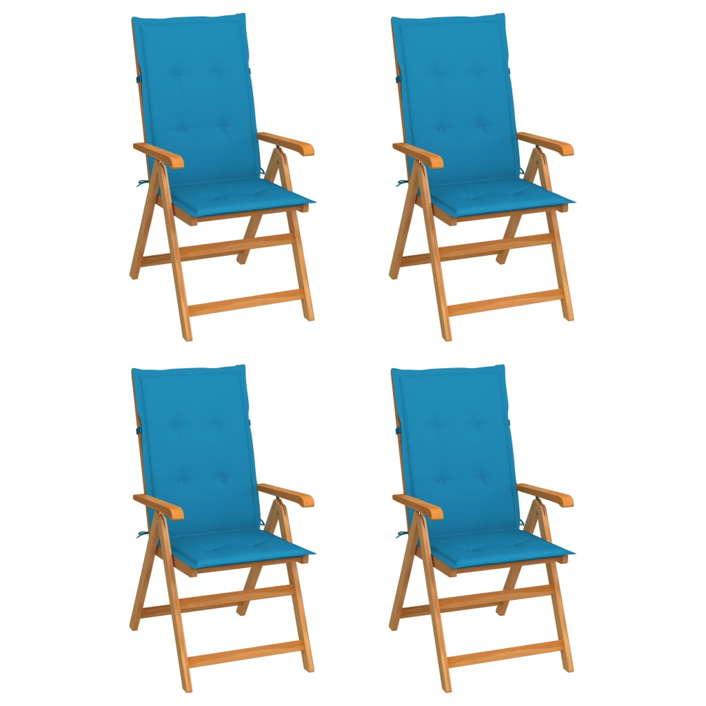 Καρέκλες Κήπου 4 Τεμαχίων από Μασίφ Ξύλο Teak με Μπλε Μαξιλάρια - PAKOBAZAAR